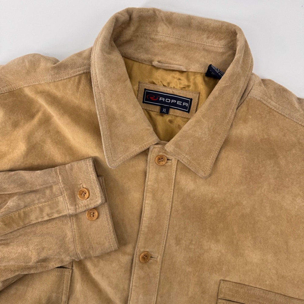 Roper Suede Leather Shirt Jacket Mens XL Tan Western Button Front Pockets